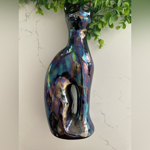 DBE Iridescent Black Cat  Ceramic Vintage 60s MCM Green Eyes Montreal Mint - Picture 8 of 8